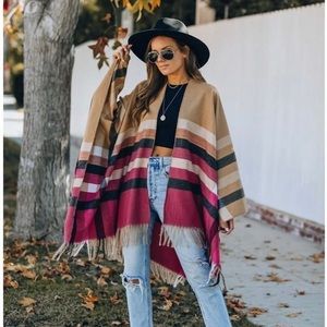 VICI plaid fringe poncho